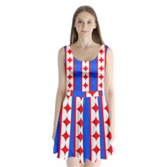 Stars Stripes July 4th Flag Blue Split Back Mini Dress  by Wegoenart