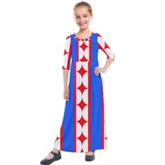 Stars Stripes July 4th Flag Blue Kids  Quarter Sleeve Maxi Dress by Wegoenart