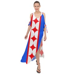 Stars Stripes July 4th Flag Blue Maxi Chiffon Cover Up Dress by Wegoenart