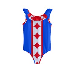 Stars Stripes July 4th Flag Blue Kids  Frill Swimsuit