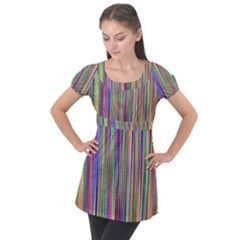 Striped Stripes Abstract Geometric Puff Sleeve Tunic Top