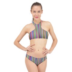 Striped Stripes Abstract Geometric High Neck Bikini Set by Wegoenart