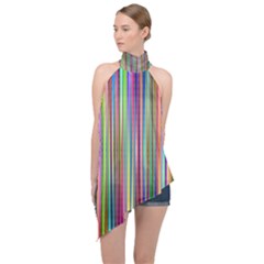 Striped Stripes Abstract Geometric Halter Asymmetric Satin Top