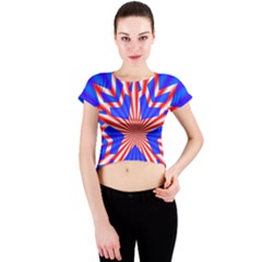 Star Explosion Burst Usa Red Crew Neck Crop Top by Wegoenart