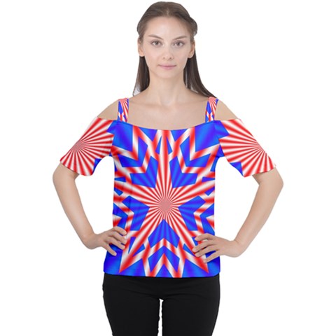 Star Explosion Burst Usa Red Cutout Shoulder Tee by Wegoenart