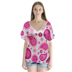 Paisley Pattern Art Background V-neck Flutter Sleeve Top