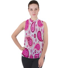 Paisley Pattern Art Background Mock Neck Chiffon Sleeveless Top