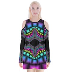 Fractal Art Artwork Digital Art Velvet Long Sleeve Shoulder Cutout Dress by Wegoenart