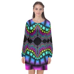 Fractal Art Artwork Digital Art Long Sleeve Chiffon Shift Dress  by Wegoenart