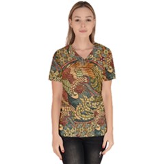 Wings Feathers Cubism Mosaic Women s V-neck Scrub Top by Wegoenart