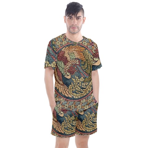 Wings Feathers Cubism Mosaic Men s Mesh Tee And Shorts Set by Wegoenart