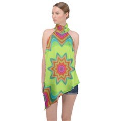 Abstract Art Abstract Background Green Halter Asymmetric Satin Top