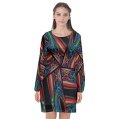 Abstract Art Pattern Long Sleeve Chiffon Shift Dress  by Wegoenart