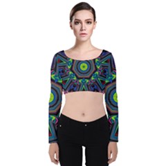 Abstract Art Background Velvet Long Sleeve Crop Top by Wegoenart