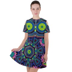 Abstract Art Background Short Sleeve Shoulder Cut Out Dress 