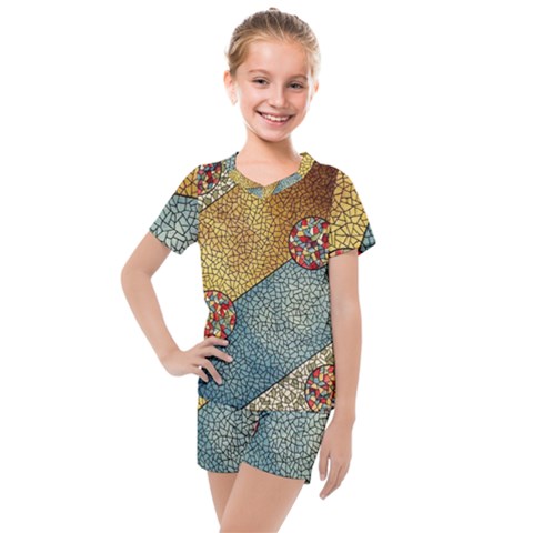 Background Cubism Circle Shape Kids  Mesh Tee And Shorts Set by Wegoenart