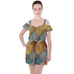 Background Cubism Circle Shape Ruffle Cut Out Chiffon Playsuit