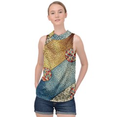 Background Cubism Circle Shape High Neck Satin Top