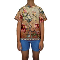 Flower Cubism Mosaic Vintage Kids  Short Sleeve Swimwear by Wegoenart