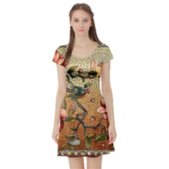 Flower Cubism Mosaic Vintage Short Sleeve Skater Dress by Wegoenart