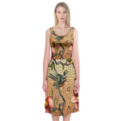 Flower Cubism Mosaic Vintage Midi Sleeveless Dress by Wegoenart