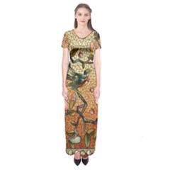 Flower Cubism Mosaic Vintage Short Sleeve Maxi Dress by Wegoenart