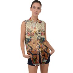 Flower Cubism Mosaic Vintage Sleeveless Chiffon Button Shirt