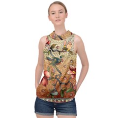 Flower Cubism Mosaic Vintage High Neck Satin Top by Wegoenart