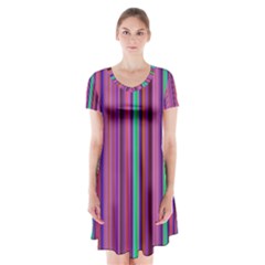 Stripes Wallpaper Texture Short Sleeve V-neck Flare Dress by Wegoenart