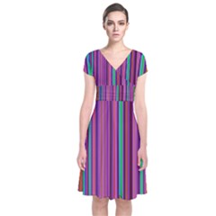 Stripes Wallpaper Texture Short Sleeve Front Wrap Dress