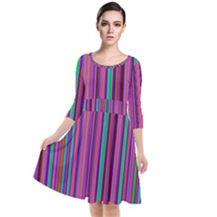 Stripes Wallpaper Texture Quarter Sleeve Waist Band Dress