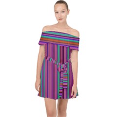 Stripes Wallpaper Texture Off Shoulder Chiffon Dress