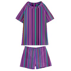 Stripes Wallpaper Texture Kids  Swim Tee And Shorts Set by Wegoenart