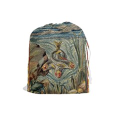 Fish Underwater Cubism Mosaic Drawstring Pouch (large) by Wegoenart