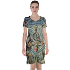 Fish Underwater Cubism Mosaic Short Sleeve Nightdress by Wegoenart