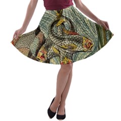 Fish Underwater Cubism Mosaic A-line Skater Skirt by Wegoenart