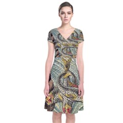 Fish Underwater Cubism Mosaic Short Sleeve Front Wrap Dress by Wegoenart