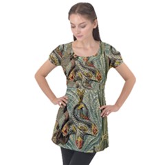 Fish Underwater Cubism Mosaic Puff Sleeve Tunic Top by Wegoenart