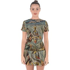 Fish Underwater Cubism Mosaic Drop Hem Mini Chiffon Dress by Wegoenart