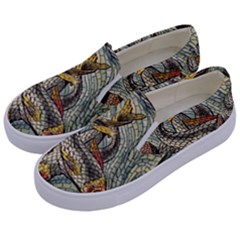 Fish Underwater Cubism Mosaic Kids  Canvas Slip Ons by Wegoenart