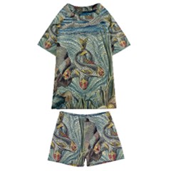 Fish Underwater Cubism Mosaic Kids  Swim Tee And Shorts Set by Wegoenart