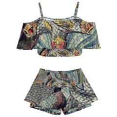 Fish Underwater Cubism Mosaic Kids  Off Shoulder Skirt Bikini