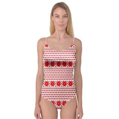 Fairisle Pattern Background Red Camisole Leotard  by Wegoenart