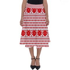 Fairisle Pattern Background Red Perfect Length Midi Skirt by Wegoenart