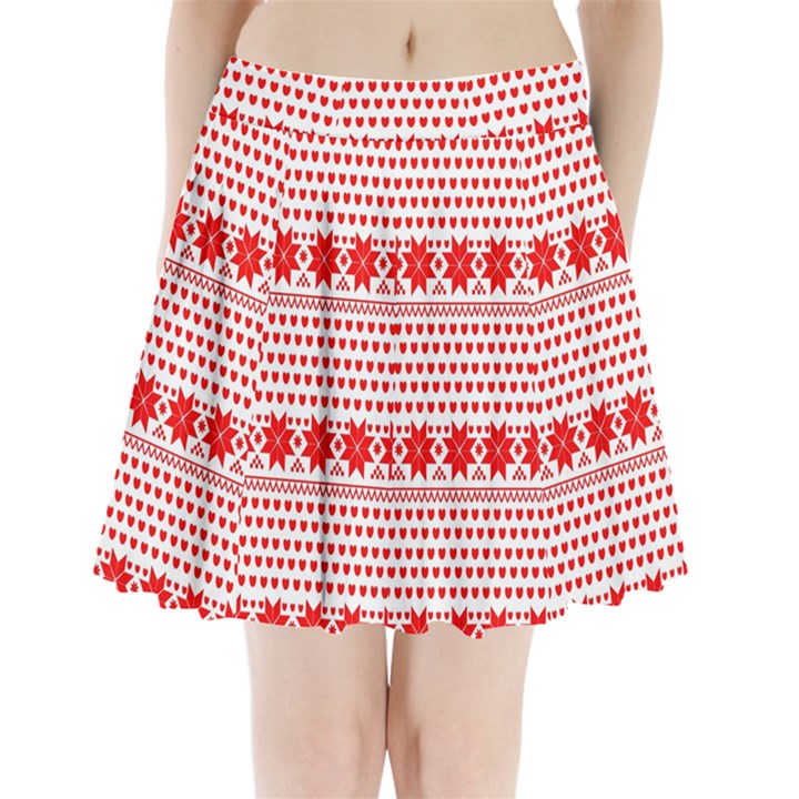 Fairisle Pattern Background Red Pleated Mini Skirt