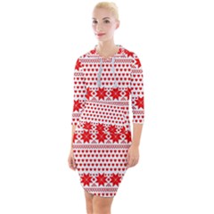 Fairisle Pattern Background Red Quarter Sleeve Hood Bodycon Dress