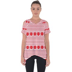 Fairisle Pattern Background Red Cut Out Side Drop Tee by Wegoenart