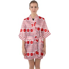 Fairisle Pattern Background Red Quarter Sleeve Kimono Robe