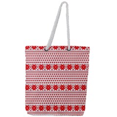 Fairisle Pattern Background Red Full Print Rope Handle Tote (large)