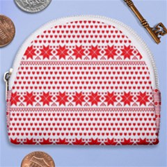 Fairisle Pattern Background Red Horseshoe Style Canvas Pouch by Wegoenart